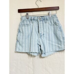 Hollister Ultra High-Rise Mom Short 3" Striped Denim Light Blue Women's Size 00